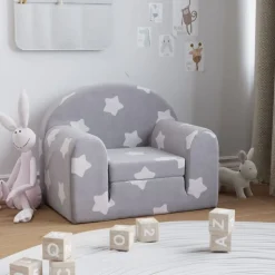vidaXL Kinderslaapbank met sterren zacht pluche lichtgrijs