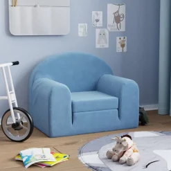 vidaXL Kinderslaapbank zacht pluche blauw