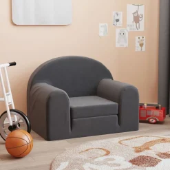 vidaXL Kinderslaapbank zacht pluche antracietkleurig