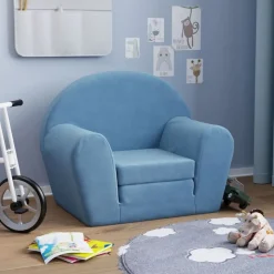 vidaXL Kinderslaapbank zacht pluche blauw