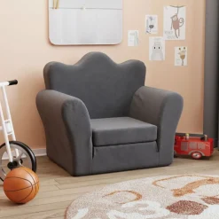 vidaXL Kinderslaapbank zacht pluche antracietkleurig