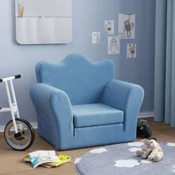 vidaXL Kinderslaapbank zacht pluche blauw