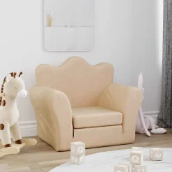 vidaXL Kinderslaapbank zacht pluche crèmekleurig