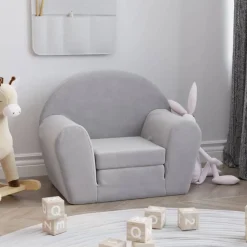 vidaXL Kinderslaapbank zacht pluche lichtgrijs