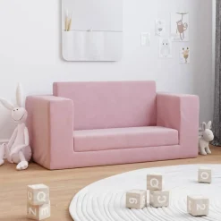 vidaXL Kinderslaapbank 2-zits zacht pluche roze