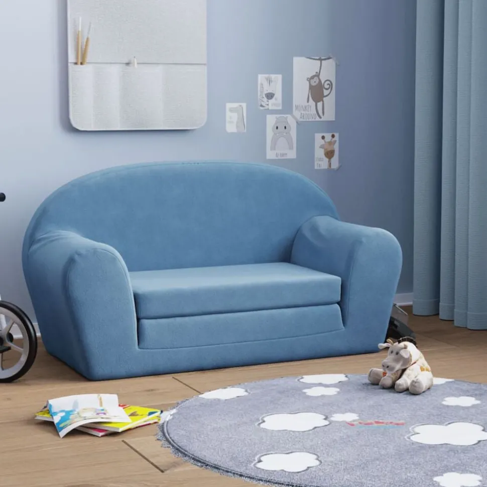 vidaXL Kinderslaapbank 2-zits zacht pluche blauw
