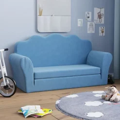 vidaXL Kinderslaapbank 2-zits zacht pluche blauw