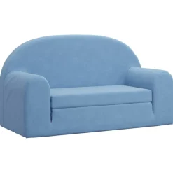 vidaXL Kinderslaapbank 2-zits zacht pluche blauw