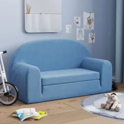 vidaXL Kinderslaapbank 2-zits zacht pluche blauw