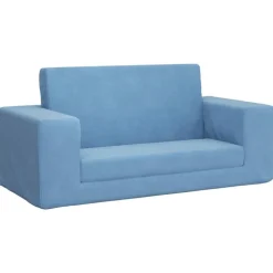 vidaXL Kinderslaapbank 2-zits zacht pluche blauw