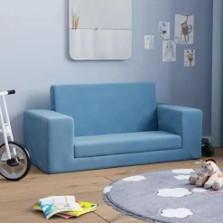 vidaXL Kinderslaapbank 2-zits zacht pluche blauw