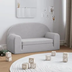 vidaXL Kinderslaapbank 2-zits zacht pluche lichtgrijs