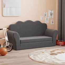 vidaXL Kinderslaapbank 2-zits zacht pluche antracietkleurig