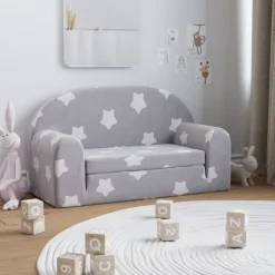 vidaXL Kinderslaapbank 2-zits met sterren zacht pluche lichtgrijs