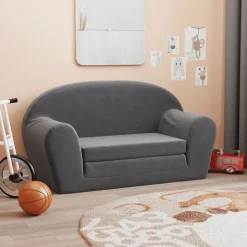 vidaXL Kinderslaapbank 2-zits zacht pluche antracietkleurig