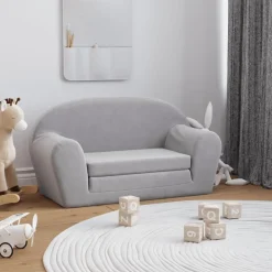 vidaXL Kinderslaapbank 2-zits zacht pluche lichtgrijs