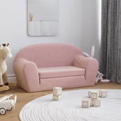 vidaXL Kinderslaapbank 2-zits zacht pluche roze