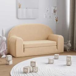 vidaXL Kinderslaapbank 2-zits zacht pluche crèmekleurig