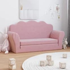 vidaXL Kinderslaapbank 2-zits zacht pluche roze