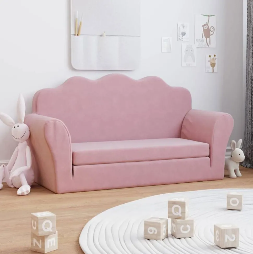vidaXL Kinderslaapbank 2-zits zacht pluche roze