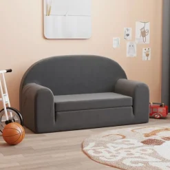 vidaXL Kinderslaapbank 2-zits zacht pluche antracietkleurig