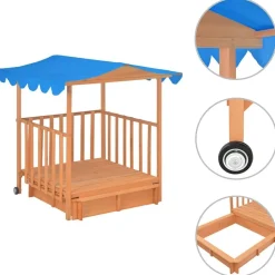vidaXL Kinderspeelhuis met zandbak UV50 vurenhout blauw