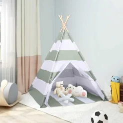 vidaXL Kindertent Grijs en Wit 120 x 120 x 150 cm Massief grenenhout