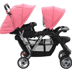 vidaXL Kinderwagen dubbel staal roze en zwart