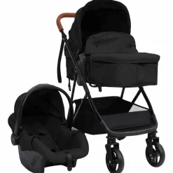 vidaXL Kinderwagen 3-in-1 staal antracietkleurig en zwart