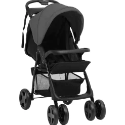 vidaXL Kinderwagen 3-in-1 staal donkergrijs en zwart