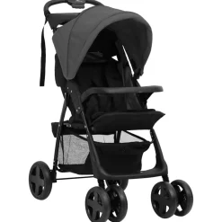 vidaXL Kinderwagen 3-in-1 staal donkergrijs en zwart