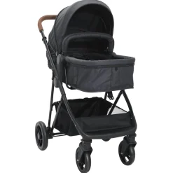 vidaXL Kinderwagen 2-in-1 staal antracietkleurig en zwart