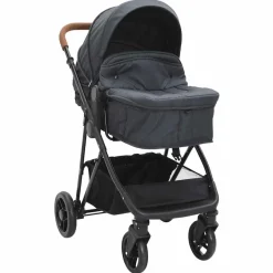 vidaXL Kinderwagen 2-in-1 staal antracietkleurig en zwart