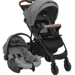 vidaXL Kinderwagen 3-in-1 staal lichtgrijs