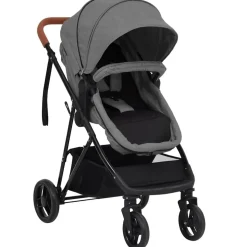 vidaXL Kinderwagen 2-in-1 staal lichtgrijs en zwart