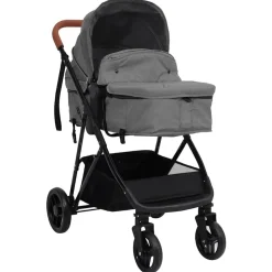 vidaXL Kinderwagen 2-in-1 staal lichtgrijs en zwart
