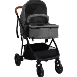 vidaXL Kinderwagen 2-in-1 staal lichtgrijs en zwart