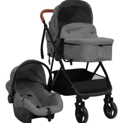 vidaXL Kinderwagen 3-in-1 staal lichtgrijs en zwart