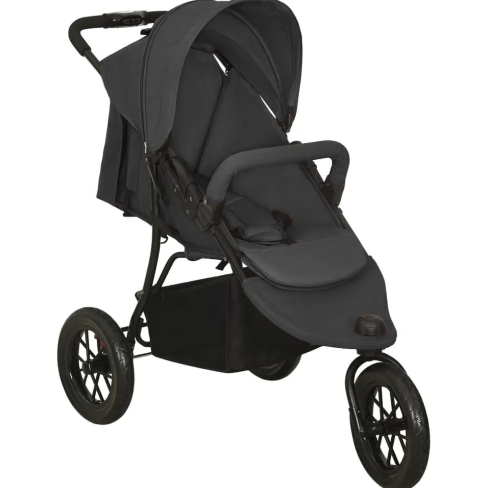 vidaXL Kinderwagen staal antracietkleurig