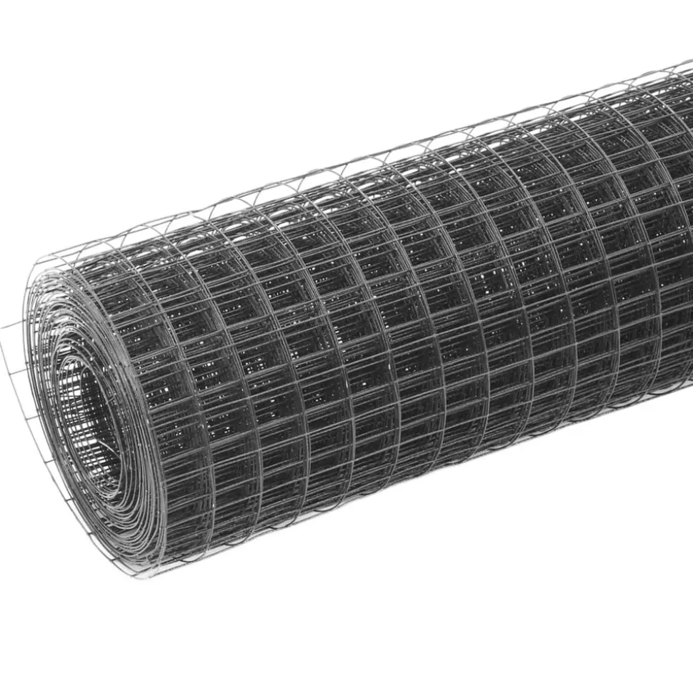 vidaXL Kippengaas 10x0,5 m staal met PVC coating grijs