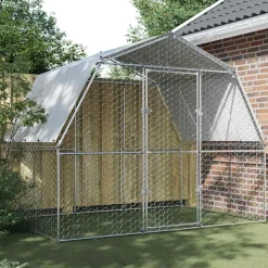 vidaXL Kippenhokken met dak en deur gegalvaniseerd staal zilverkleurig