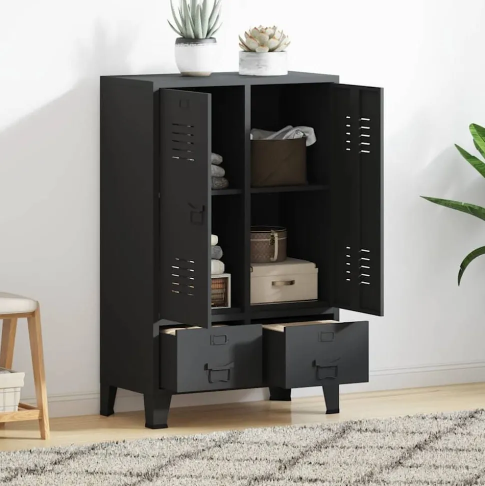vidaXL Kledingkast industriële stijl 67x35x107 cm metaal zwart