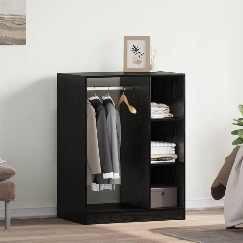 vidaXL Kledingkast met plank met opslag Zwart Eiken 77 x 48 x 102 cm