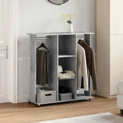 vidaXL Kledingkast met wielen 102x38x110 cm bewerkt hout betongrijs