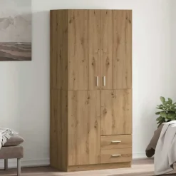vidaXL Kledingkast 80x52x180 cm bewerkt hout artisanaal eikenkleurig