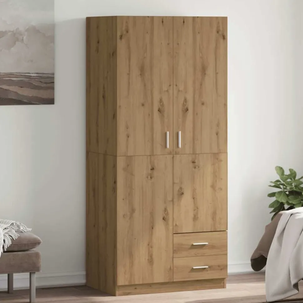 vidaXL Kledingkast 80x52x180 cm bewerkt hout artisanaal eikenkleurig