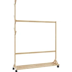 vidaXL Kledingrek met haken en wielen 100x35x157 cm bamboe