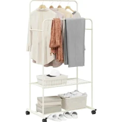 vidaXL Kledingrek met plank met wiel met opslag Wit 80 x 53 x 156 cm