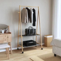 vidaXL Kledingrek met schappen en wielen 96x45,5x155,5 cm bamboe