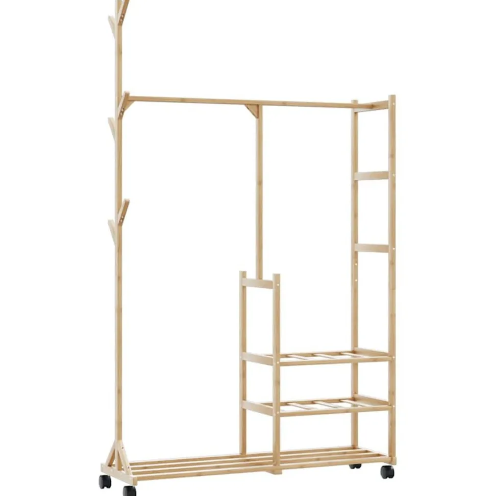 vidaXL Kledingrek met schappen en wielen 100x38x175,5 cm bamboe